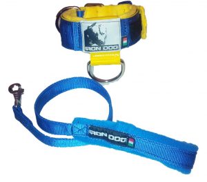 Completo collare 202 con guinzaglio blu/giallo-0